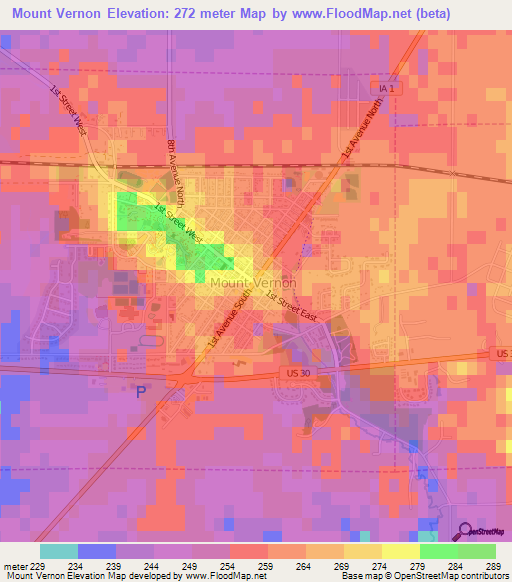 Mount Vernon,US Elevation Map