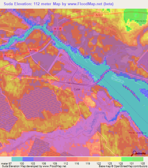 Suda,Russia Elevation Map