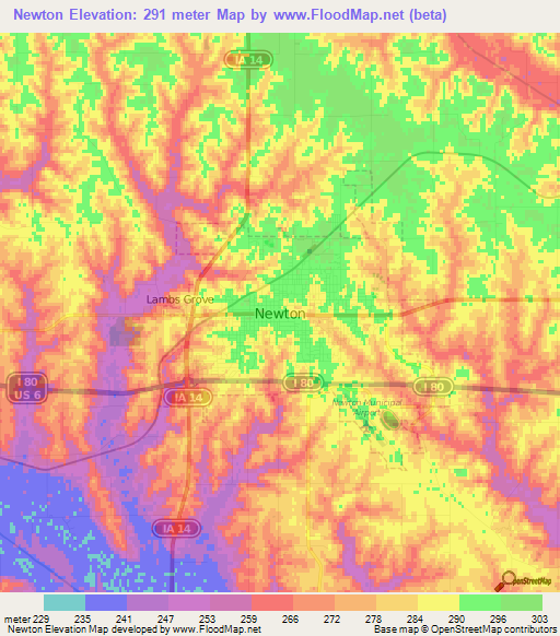 Newton,US Elevation Map