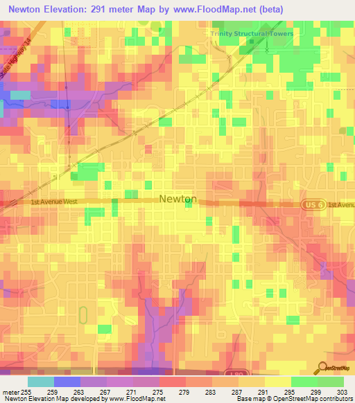 Newton,US Elevation Map