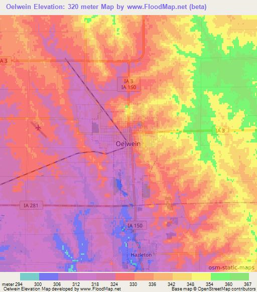 Oelwein,US Elevation Map