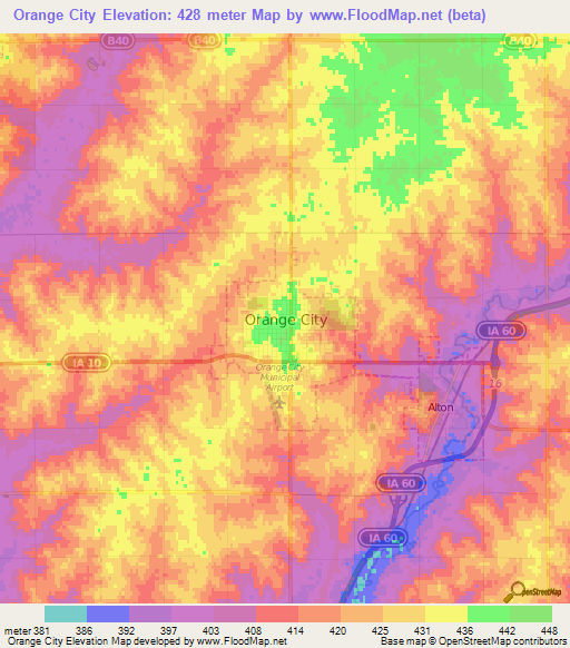 Orange City,US Elevation Map