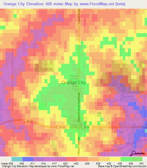 Orange City,US Elevation Map