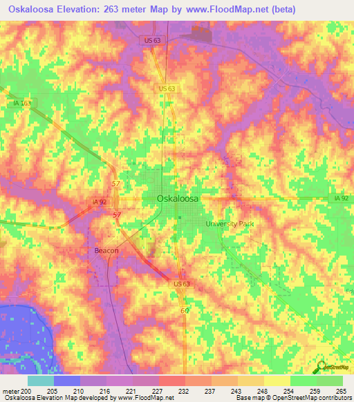 Oskaloosa,US Elevation Map