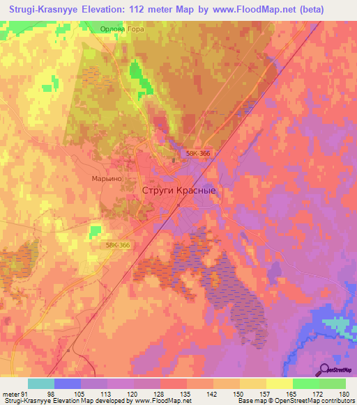 Strugi-Krasnyye,Russia Elevation Map