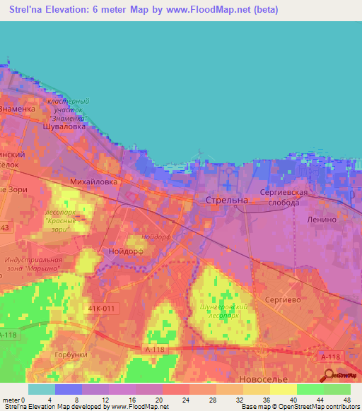 Strel'na,Russia Elevation Map