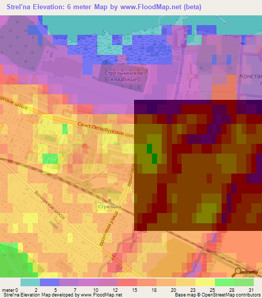 Strel'na,Russia Elevation Map