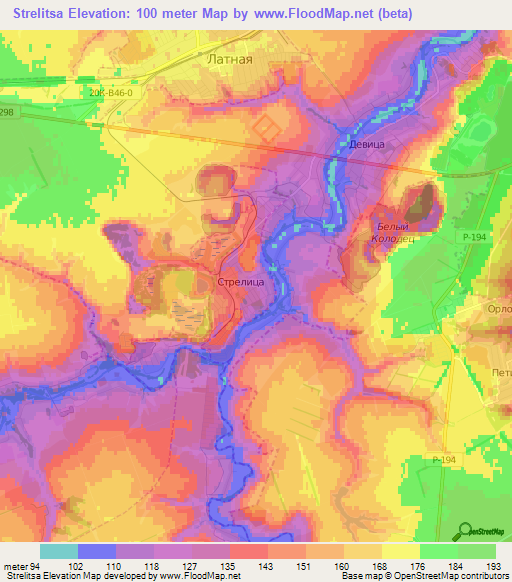 Strelitsa,Russia Elevation Map