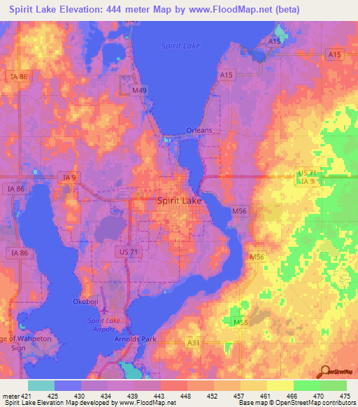 Spirit Lake,US Elevation Map