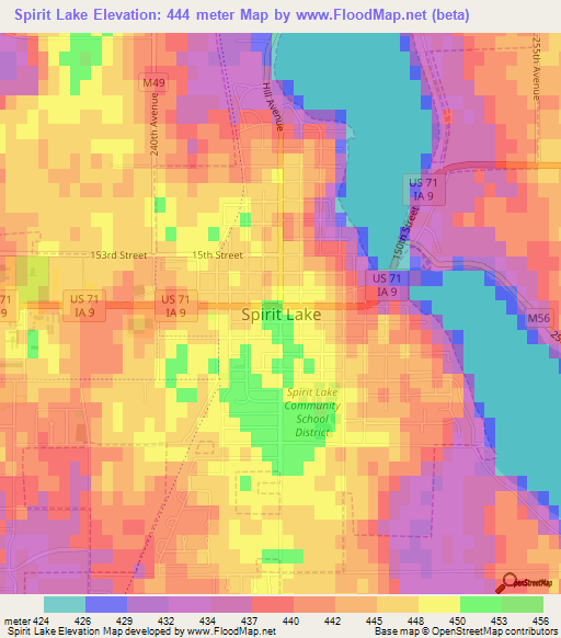 Spirit Lake,US Elevation Map