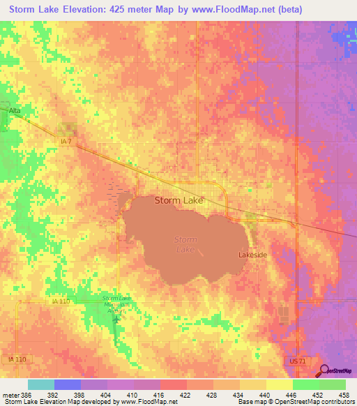 Storm Lake,US Elevation Map