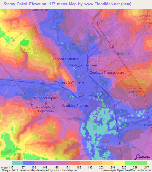 Staryy Oskol,Russia Elevation Map