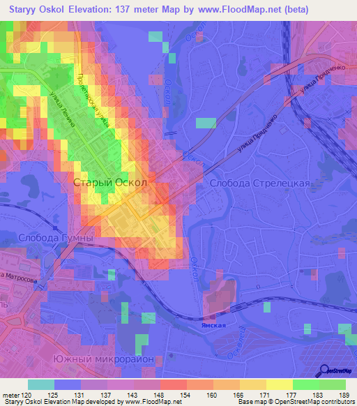 Staryy Oskol,Russia Elevation Map