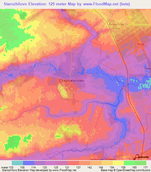 Starozhilovo,Russia Elevation Map