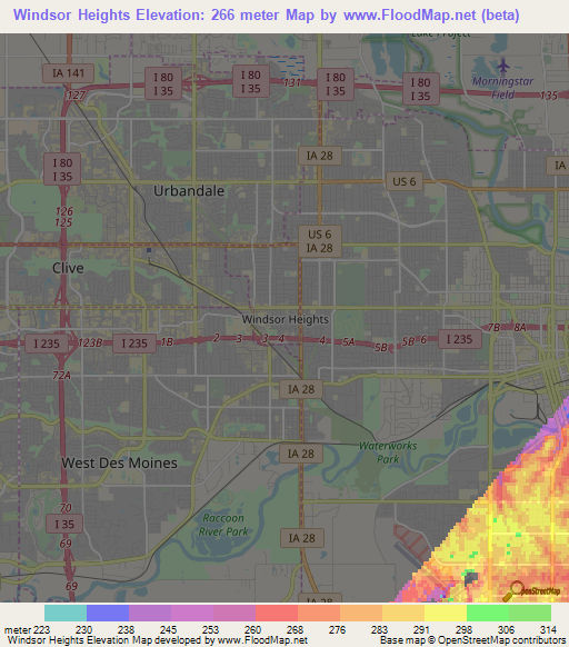 Windsor Heights,US Elevation Map