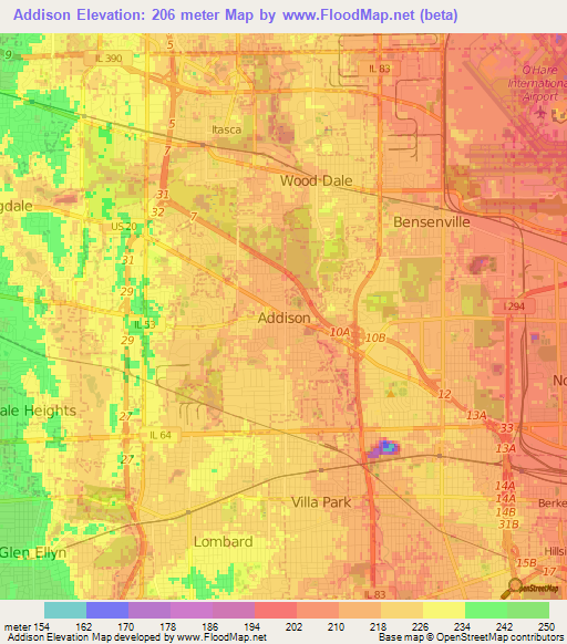 Addison,US Elevation Map