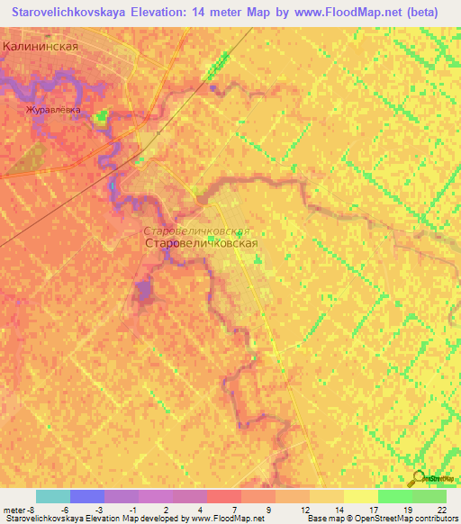 Starovelichkovskaya,Russia Elevation Map