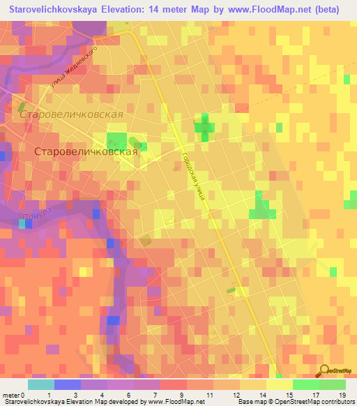 Starovelichkovskaya,Russia Elevation Map