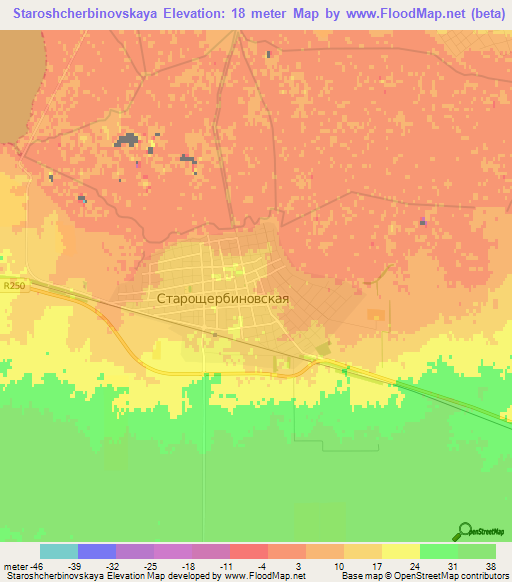 Staroshcherbinovskaya,Russia Elevation Map