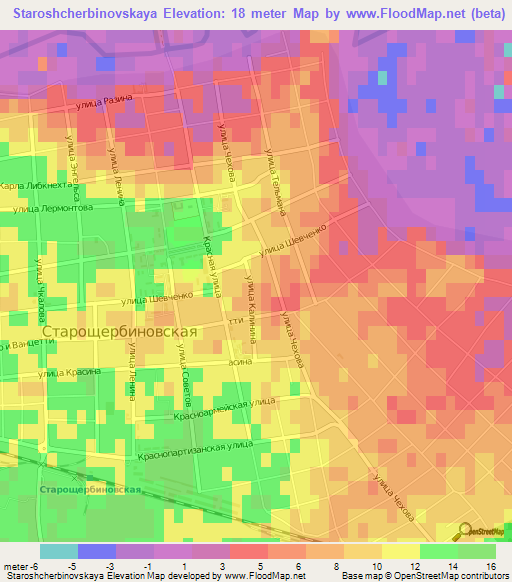 Staroshcherbinovskaya,Russia Elevation Map