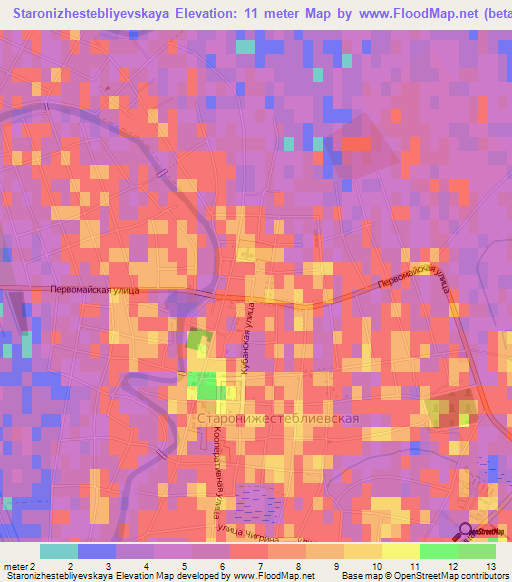 Staronizhestebliyevskaya,Russia Elevation Map