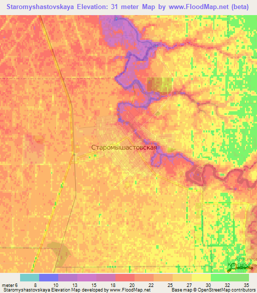 Staromyshastovskaya,Russia Elevation Map