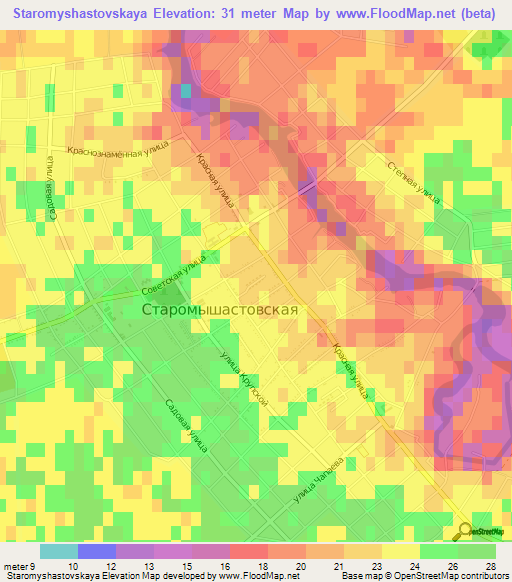 Staromyshastovskaya,Russia Elevation Map