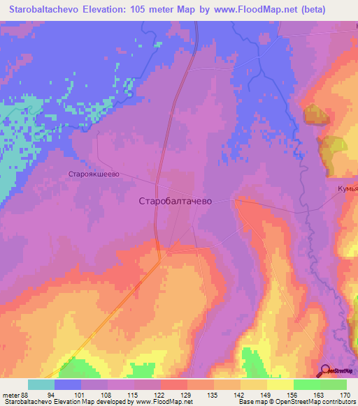 Starobaltachevo,Russia Elevation Map