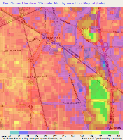 Des Plaines,US Elevation Map