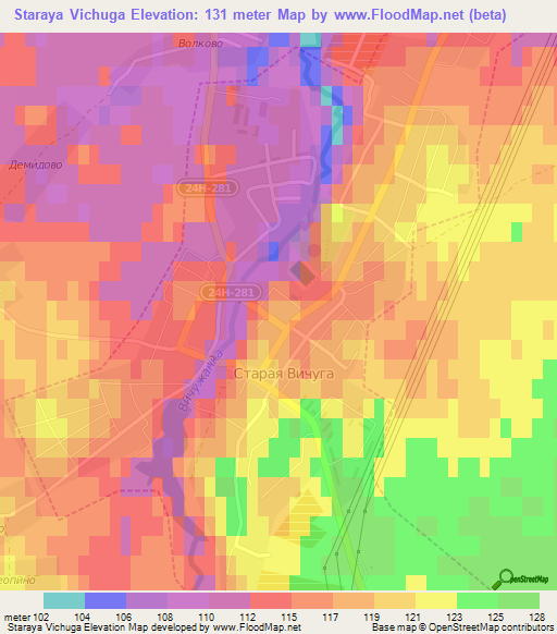 Staraya Vichuga,Russia Elevation Map