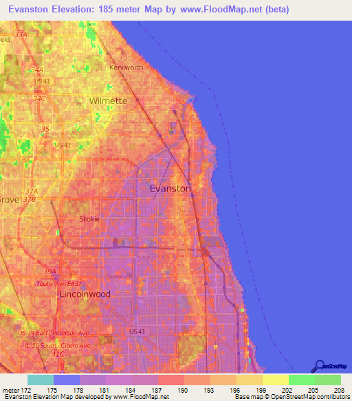 Elevation of Evanston,US Elevation Map, Topography, Contour