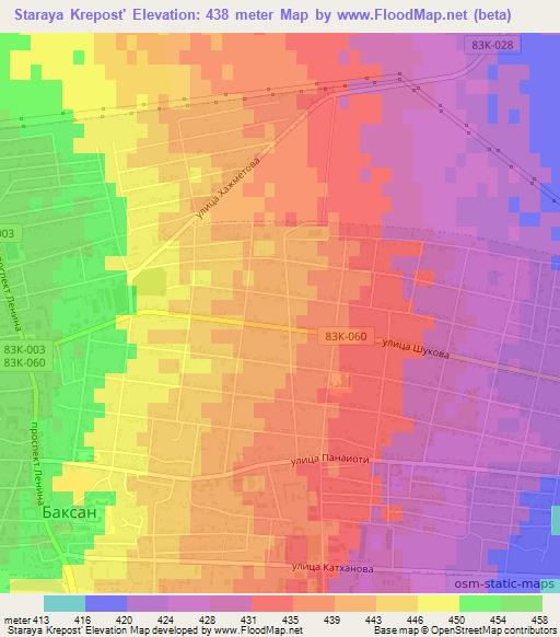 Staraya Krepost',Russia Elevation Map