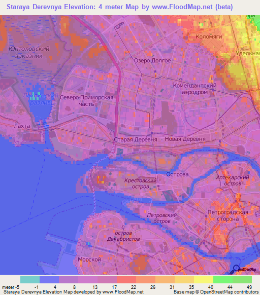 Staraya Derevnya,Russia Elevation Map