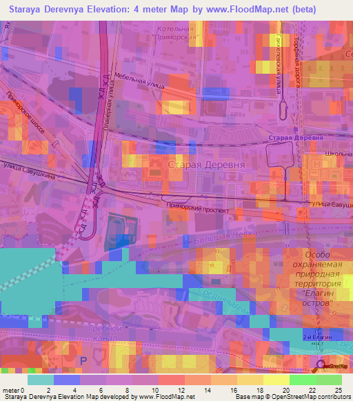 Staraya Derevnya,Russia Elevation Map