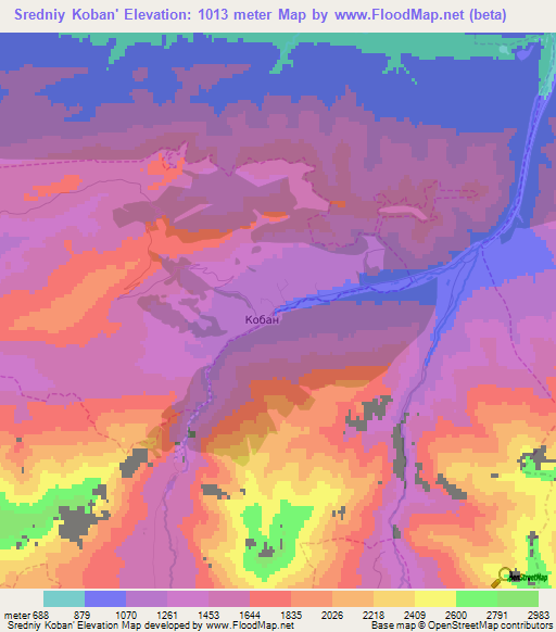 Sredniy Koban',Russia Elevation Map