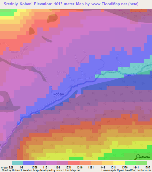 Sredniy Koban',Russia Elevation Map