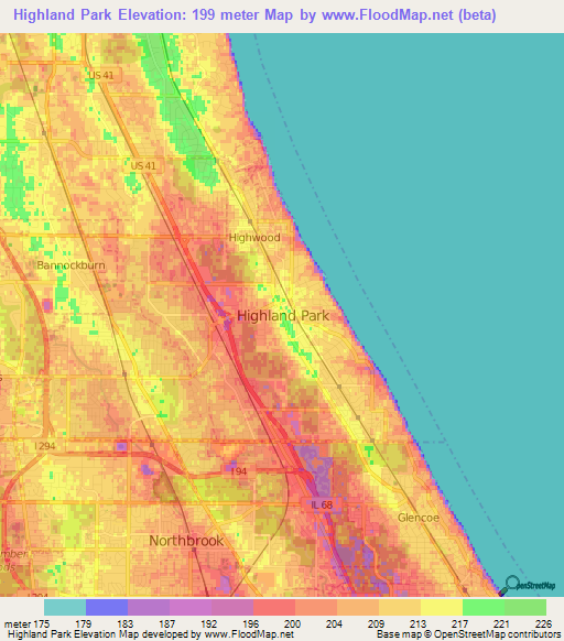 Elevation of Highland Park,US Elevation Map, Topography, Contour