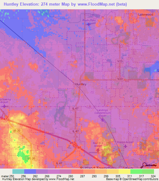 Huntley,US Elevation Map
