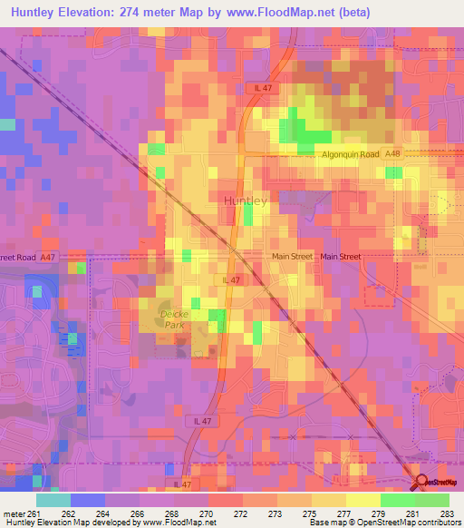 Huntley,US Elevation Map