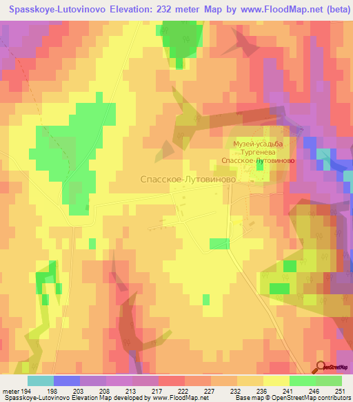 Spasskoye-Lutovinovo,Russia Elevation Map