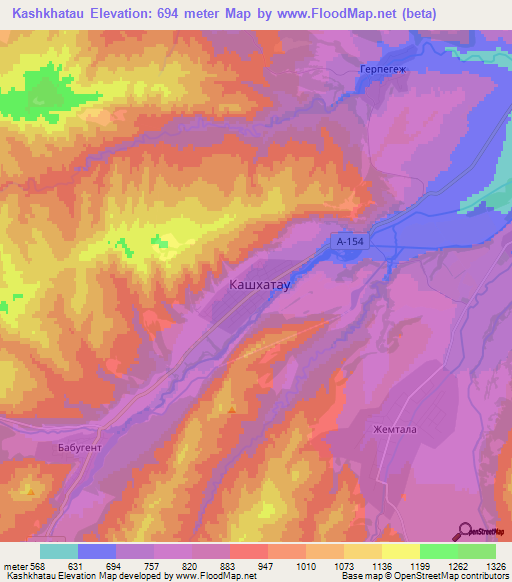 Kashkhatau,Russia Elevation Map