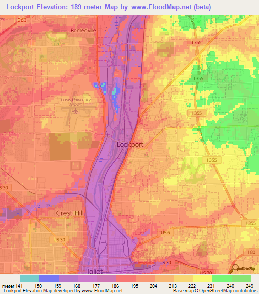 Lockport,US Elevation Map