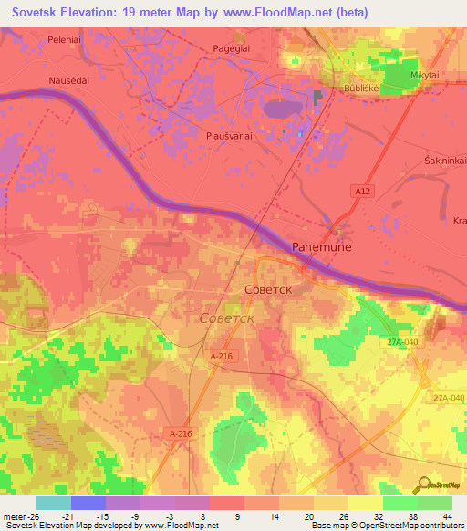 Sovetsk,Russia Elevation Map