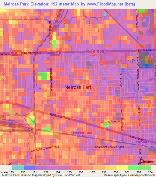 Melrose Park,US Elevation Map