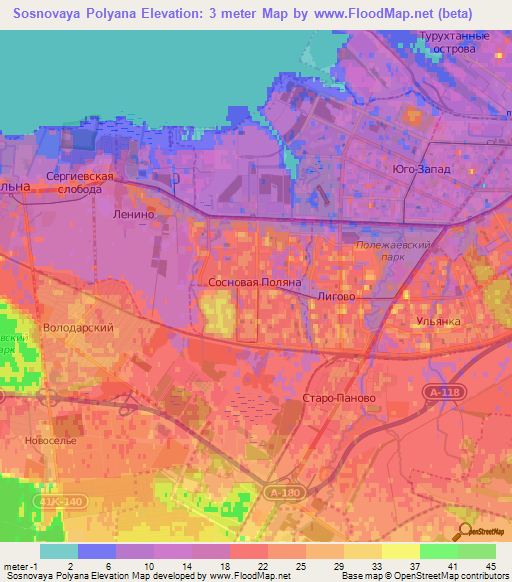 Sosnovaya Polyana,Russia Elevation Map