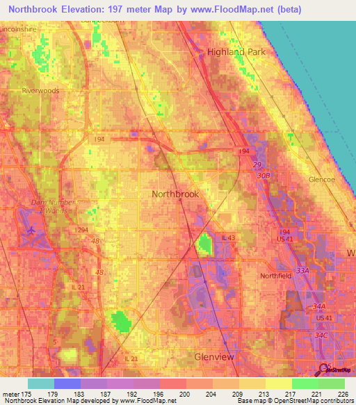 Northbrook,US Elevation Map