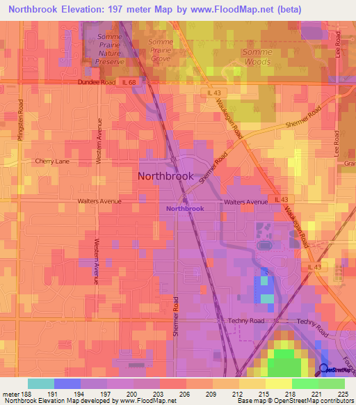 Northbrook,US Elevation Map