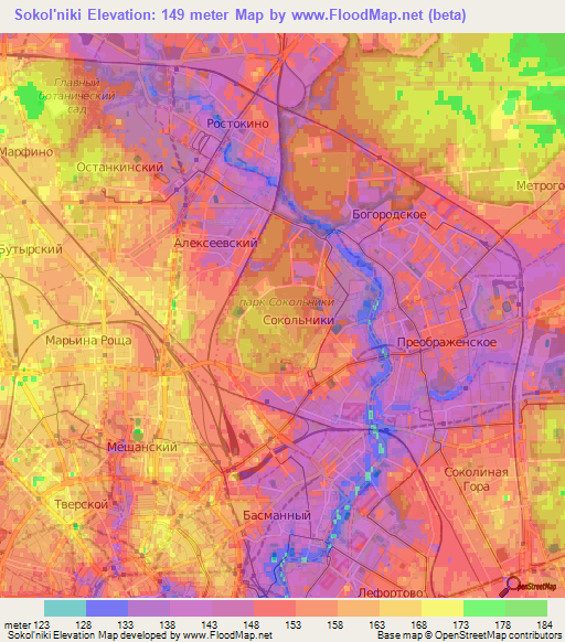 Sokol'niki,Russia Elevation Map