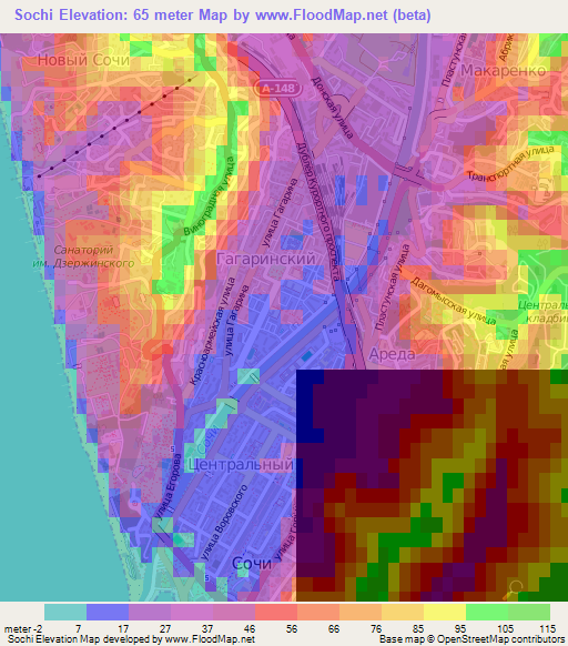 Sochi,Russia Elevation Map