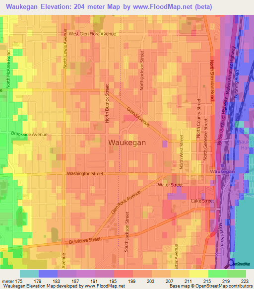 Waukegan,US Elevation Map